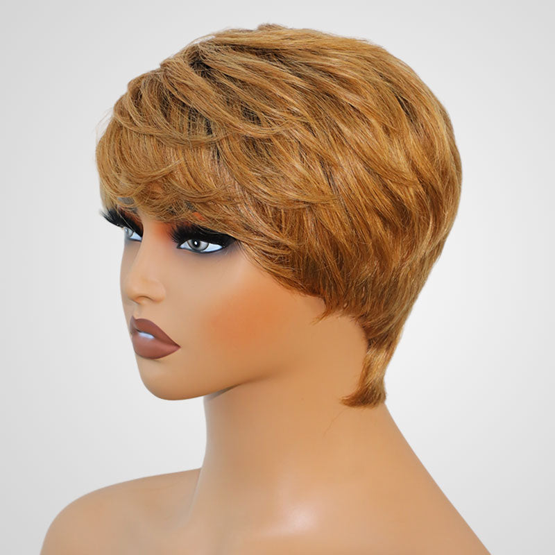 QVR Ombre Brown Blonde Short Human Hair Wig Machine Made Wigs