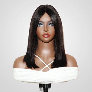 QVR Straight V Part Short Bob Human Hair Wig Realistic Hairline and Soft High-quality Hair