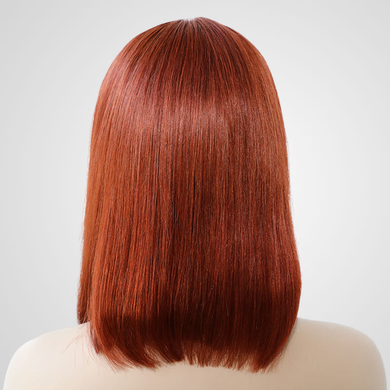 QVR Dirty Oranage Color Short Bob Wigs 5x5 Pre-cut Lace Straight Human Hair Wigs