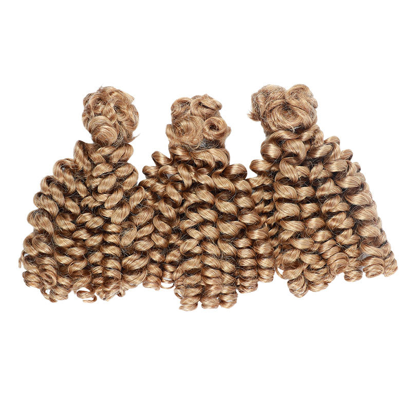 QVR Honey Blonde Bouncy Curl Bulk Hair Extensions For Crochet Braids Human Hair