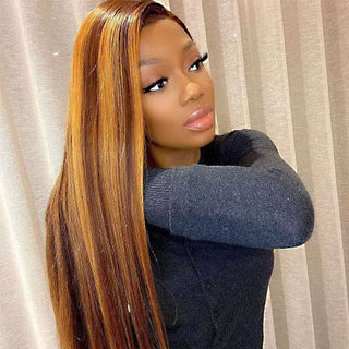 VIP Exclusive|Honey Blonde Highlight Straight 4x4 Lace Closure Wig Human Hair 13x4 Lace Front Wig