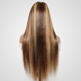 QVR Highlight Straight V Part Human Hair Wig P1B/30/27 Color Human Hair Wigs