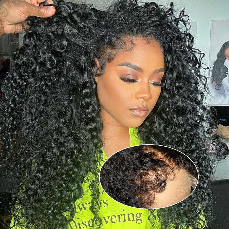 QVR Curly Edges Hairline Water Wave 5x5 Transparent HD Lace Closure Human Hair Wigs