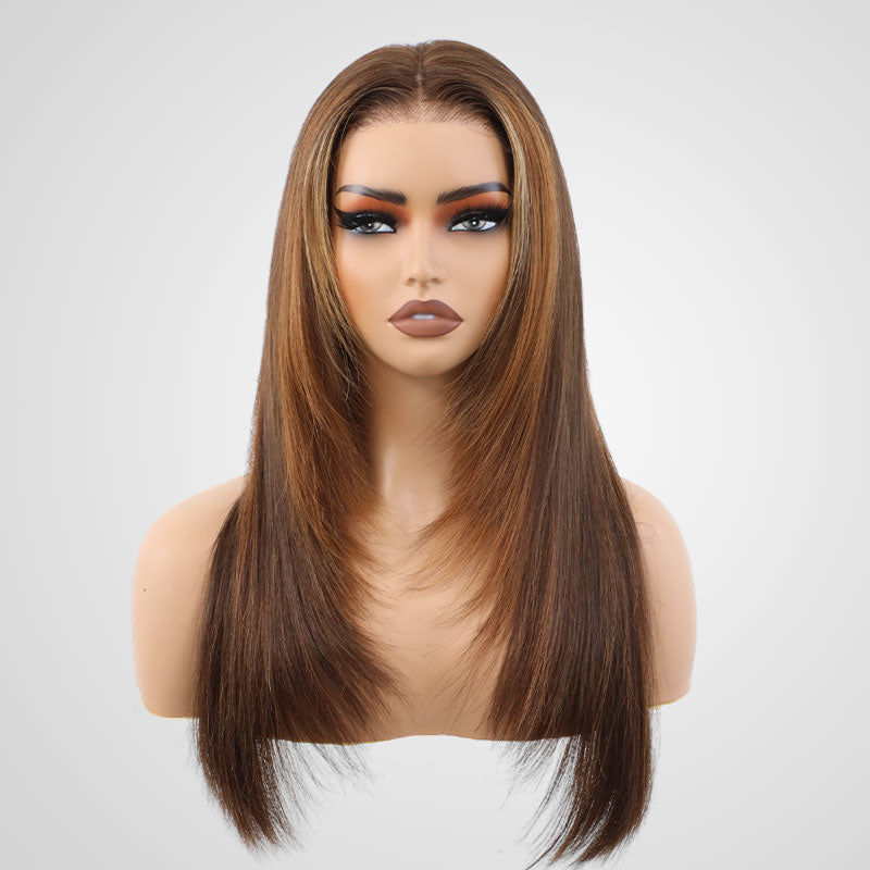 QVR Straight Layer Cut Highlight 4/27/30 Color Human Hair Lace Wigs