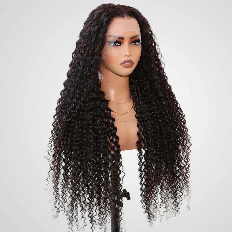 QVR Deep Curly 13x4 Lace Frontal Wigs Free Part Long Wig 100% Human Hair