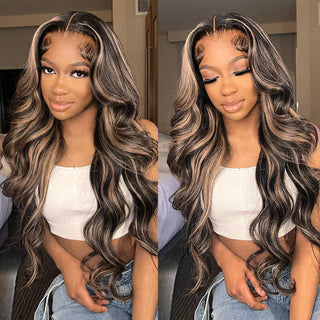 QVR Real Glueless Pre-cut 13x4/4x6 Lace Closure Wigs Balayage Highlights Colored Wig Body Wave/Straight Human Hair Wigs