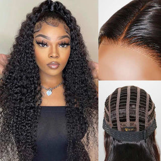 QVR Glueless Pre-Cut 13x4 Lace Front Wig Wear and Go Jerry Curly Human Hair Wig with Breathable Cap Beginner Wig