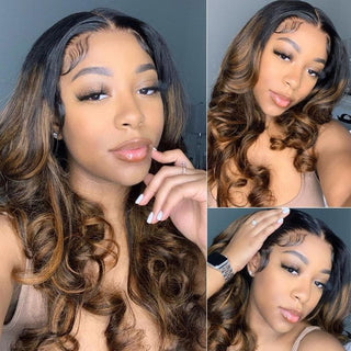 QVR #FB30 Body Wave Full Lace Wig Handmade Highlights Human Hair Knotless Wigs