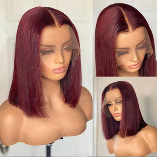 QVR 99J Burgundy Color Hair Short Bob Wigs Straight Human Hair Wigs Short Lace Wigs