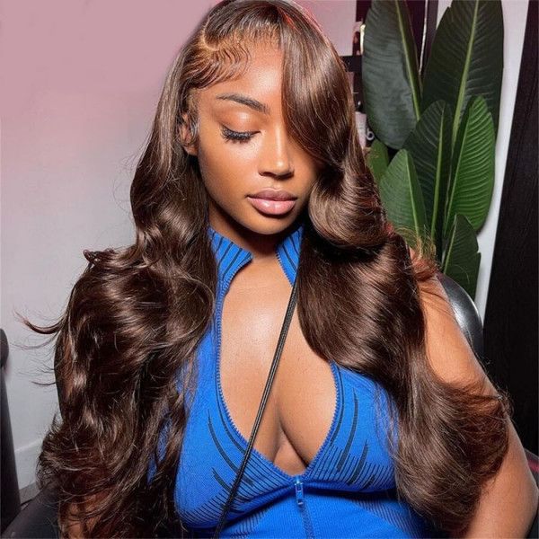 QVR Dark Brown 13x4 Lace Frontal Wigs Body Wave/Straight #4 Color Human Hair Wigs