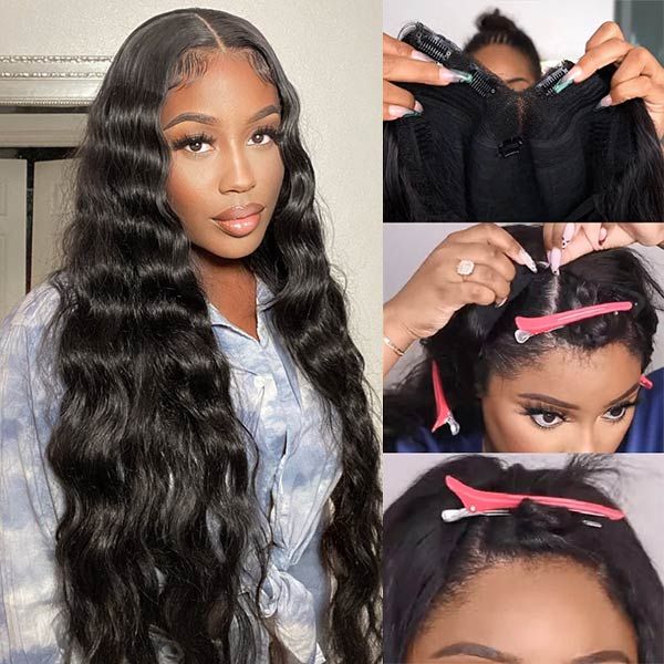 QVR Glueless Loose Deep Wave V Part Wigs 180% Density Super Natural Human Hair Glueless 0 Skill Needed Wig