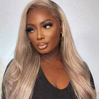 QVR Highlight #P18/613 Blonde Straight /Body Wave 13x4 Lace Frontal Human Hair Wigs Blonde Hair With Highlights 210% Density