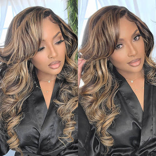 QVR Real Glueless Pre-cut 13x4/4x6 Lace Closure Wigs Balayage Highlights Colored Wig Body Wave/Straight Human Hair Wigs