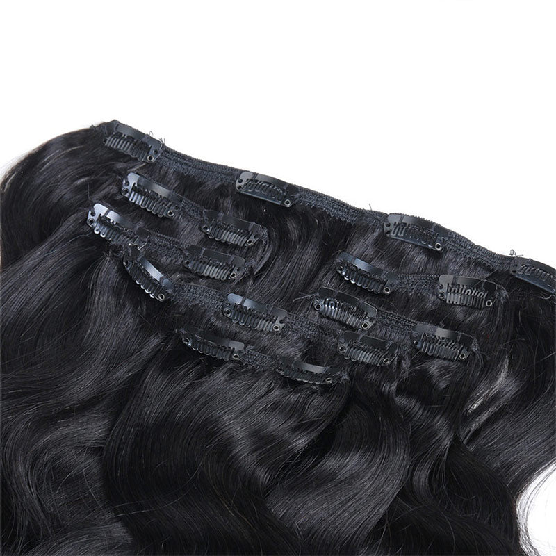 QVR Body Wave Hair 7Pcs Clip in Hair Extension Brazilian Natural Black Virgin Human Hair
