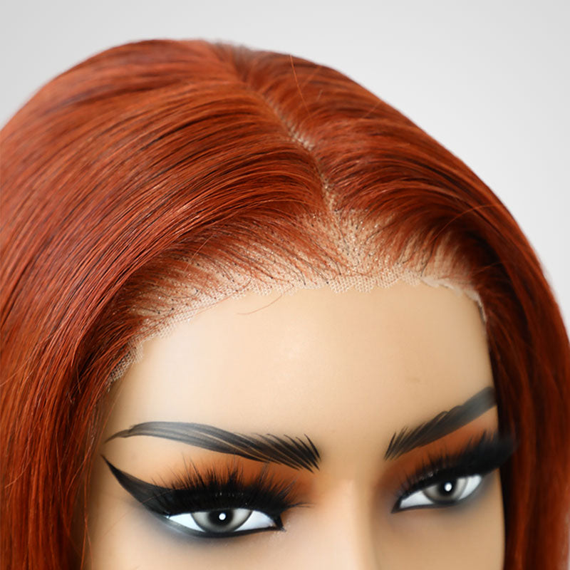 QVR Dirty Oranage Color Short Bob Wigs 5x5 Pre-cut Lace Straight Human Hair Wigs