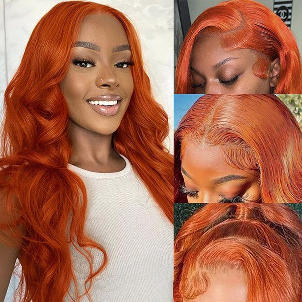 QVR Ginger Orange Body Wave Wigs Brazilian Virgin Hair 4x4 Lace Closure Wigs Pre Plucked with Baby Hair