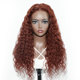 QVR Glueless Reddish Brown 4x6 Pre-cut Lace Closure Water Wave Wigs Wear Go Human Hair Wigs