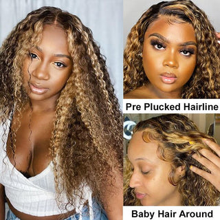 QVR Highlight 13x4 Piano Color Deep Wave Pre-plucked Lace Frontal Human Hair Wig