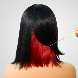 QVR Glueless 13x4 Peekaboo Highlights Red Colored Transparent Lace Human Hair Bob Wigs