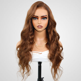 QVR Glueless Pre-cut 4x6 Lace Closure Human Hair Wigs Brown Color Body Wave Premium Wigs