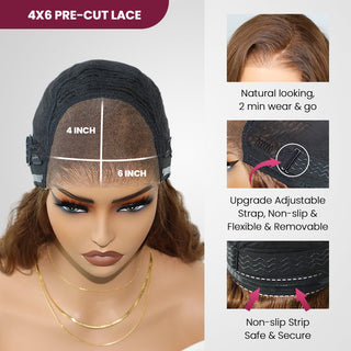 QVR Glueless Pre-cut 4x6 Lace Closure Human Hair Wigs Brown Color Body Wave Premium Wigs