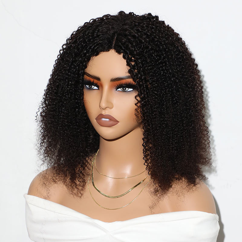 QVR U Part Wig Kinky Curly Human Hair Wigs Glueless Natural Looking Hairline