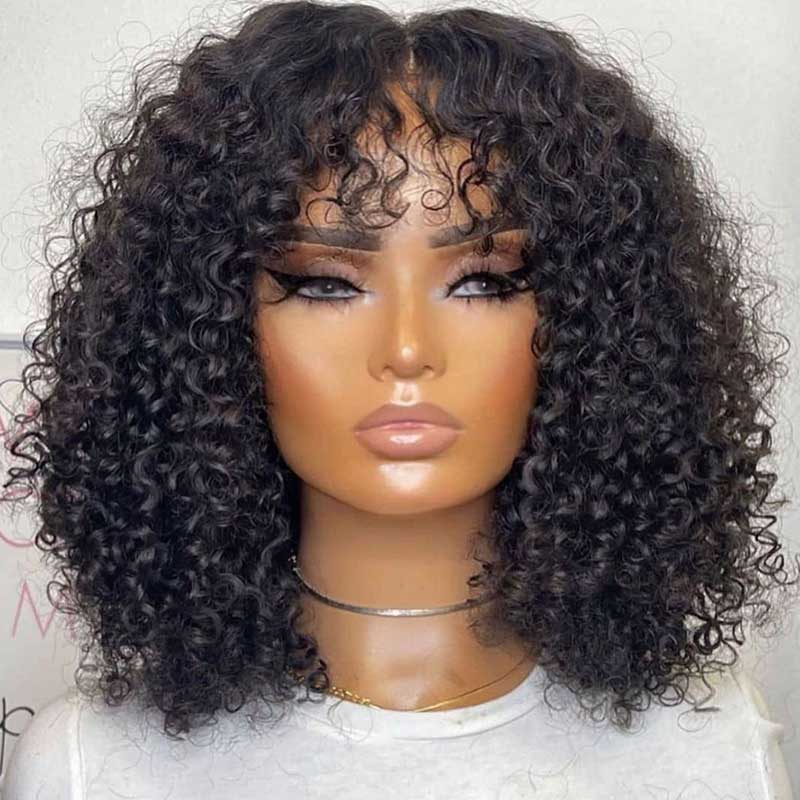 Member Free Gift| QVR Kinky Curly Machine Made Fringe Wigs With Bang 10''