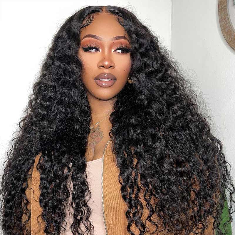 QVR Glueless Water Wave Pre-Bleached 7x5 Lace Wig With Invisible Knots