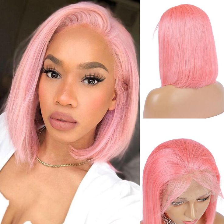 QVR Colored Short T Lace Bob Wigs Straight Human Hair Wig 180% Lace Front Burgundy Red Wigs Pink Blonde Wig