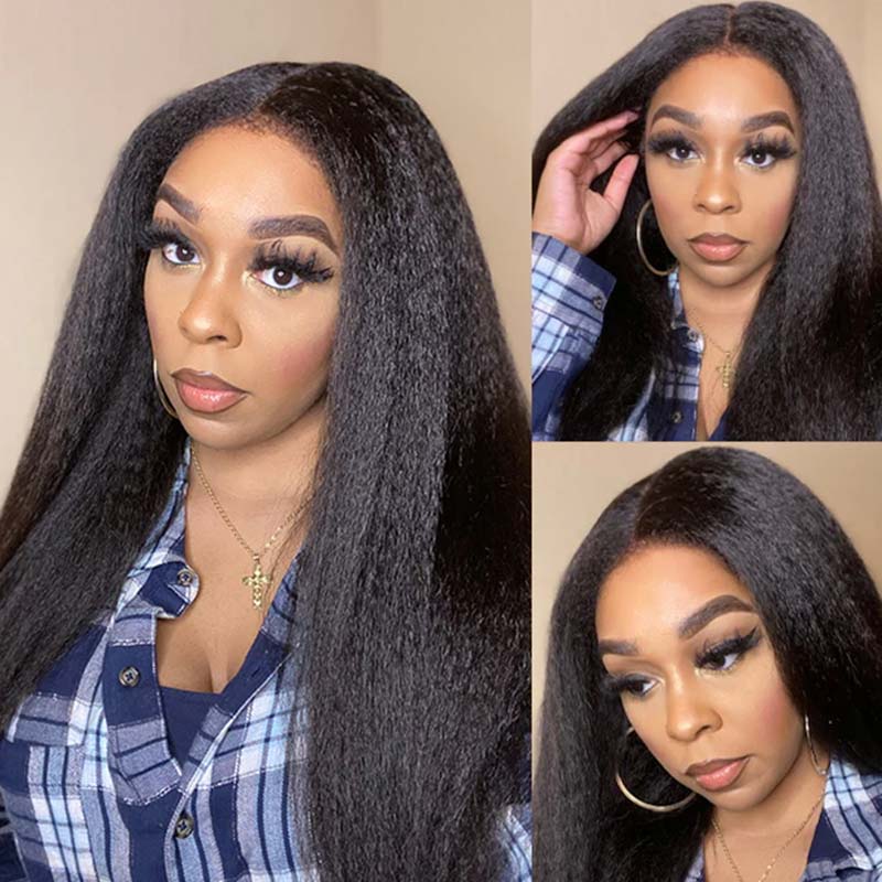 4C Edge Hairline Kinky Straight 13x4 / 13x6 HD Transparent Lace Front Wigs Avec Kinky Edges Baby Hair