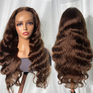 QVR Dark Brown 13x4 Lace Frontal Wigs Body Wave/Straight #4 Color Human Hair Wigs