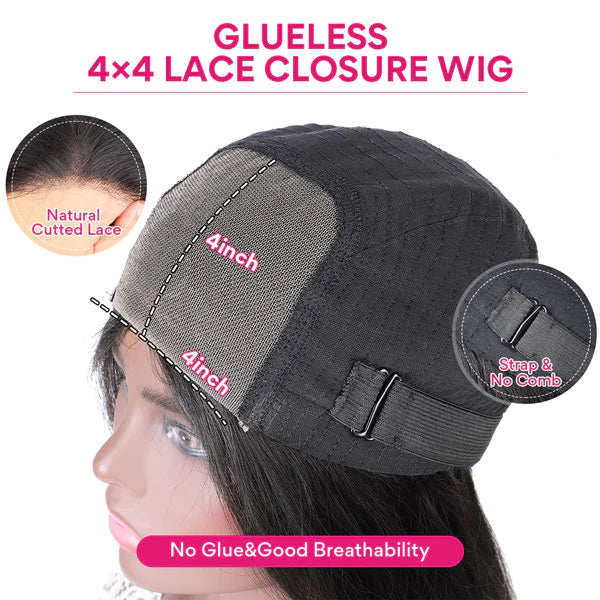 QVR Glueless 13x4/4x4/5x5 Lace Closure Wig Yaki Kinky Straight Wear and Go Human Hair Wigs