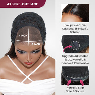 QVR Glueless Pre-cut 4x6 HD Lace Closure Human Hair Short Bob Wigs Water Wave Wear and Go Wigs