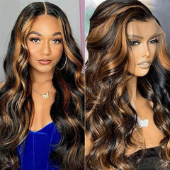 QVR #FB30 Body Wave Full Lace Wig Handmade Highlights Human Hair Knotless Wigs 