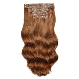 QVR #30 Auburn Brown Straight/Body Wave 7Pcs Clip in Hair Extensions