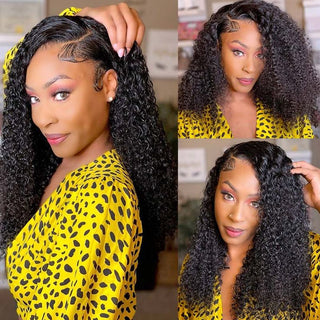 QVR Brazilian Jerry Curly Full Lace Wig Handmade Natural Black Human Hair Knotless Wigs