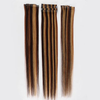 QVR Highlight #4/27/30 Tape in Hair Extensions Long Straight Skin Weft Human Hair