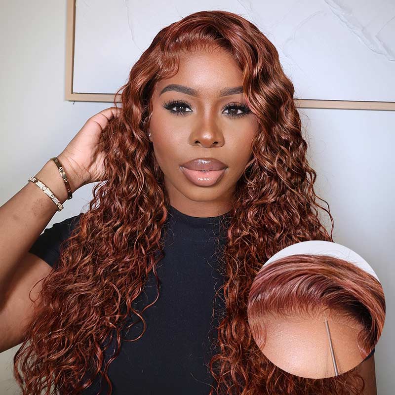 QVR New Auburn Brown 13x4 Lace Frontal Water Wave Pre-plucked Human Hair Wigs