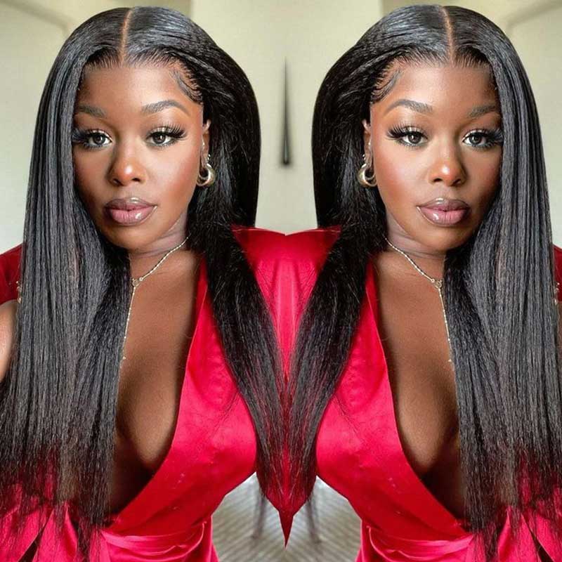 QVR Virgin Human Hair 13 * 6 Lace Frontal Wigs Bleach Knots Yaki Staight Wig