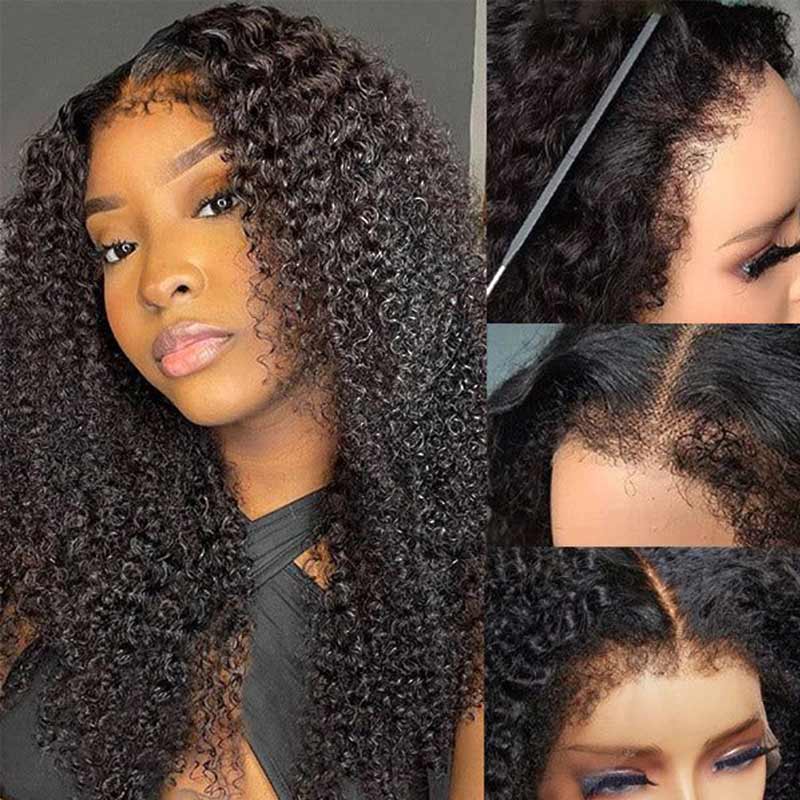 Type 4C Edges Hairline Wig 13x4 Lace Front Wig Afro Kinky Curly Baby Hair Frontal Human Hair Water Wave Wigs with Curly Edges
