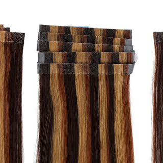 QVR Highlight #4/27/30 Tape in Hair Extensions Long Straight Skin Weft Human Hair