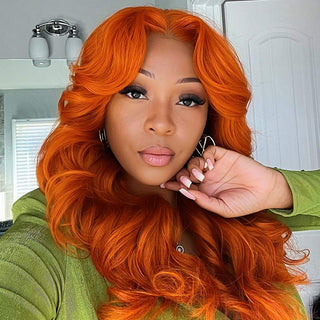 QVR Orange Ginger Body Wave 5x5 Lace Closure Wig Colored 13x4 Lace Front Human Hair Wigs 210% Density