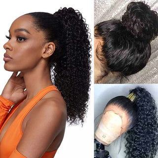 QVR Brazilian Jerry Curly Full Lace Wig Handmade Natural Black Human Hair Knotless Wigs