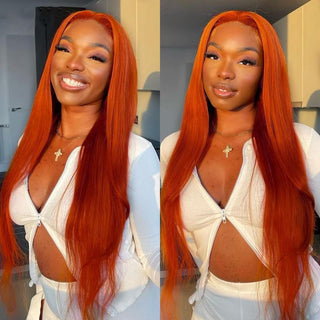 QVR Promotion Ginger Orange Straight T Lace Part Wigs With Pre Plucked Hairline