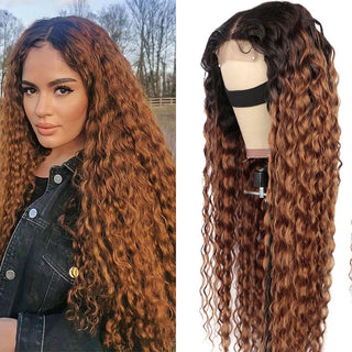 QVR Deep Wave 1B/30 Ombre Honey Brown Color Glueless 4x4 Lace Closure Wig 100% Virgin Human Hair Wigs