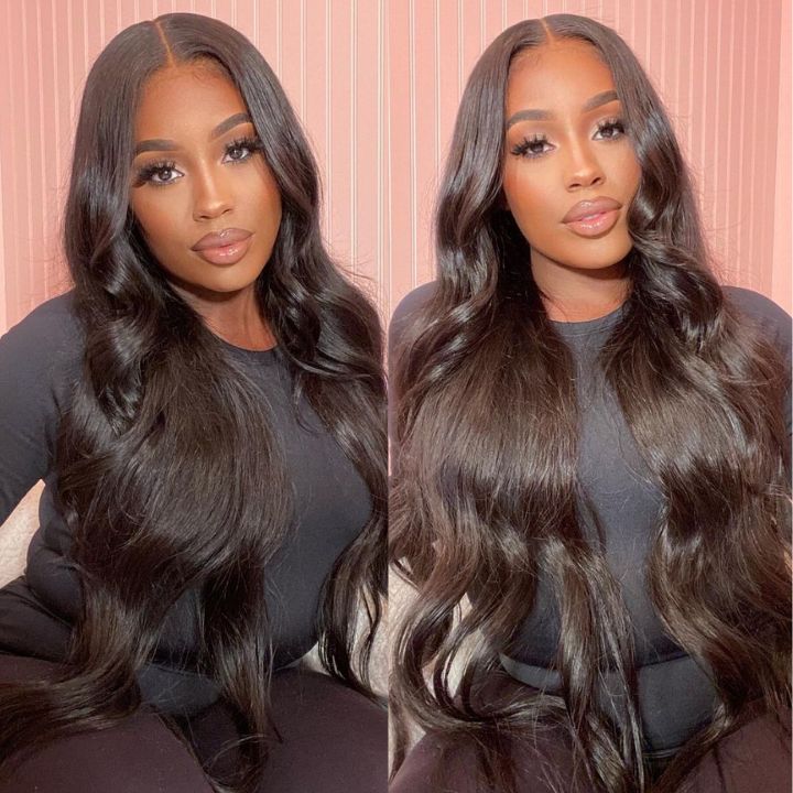 QVR Body Wave 13x6 Lace Frontal Wigs Human Hair Black Wigs Bleach Knots For Women