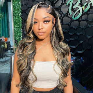 QVR Balayage Highlight Colored 13x4 Lace Frontal Wigs Body Wave/Straight Human Hair Wigs