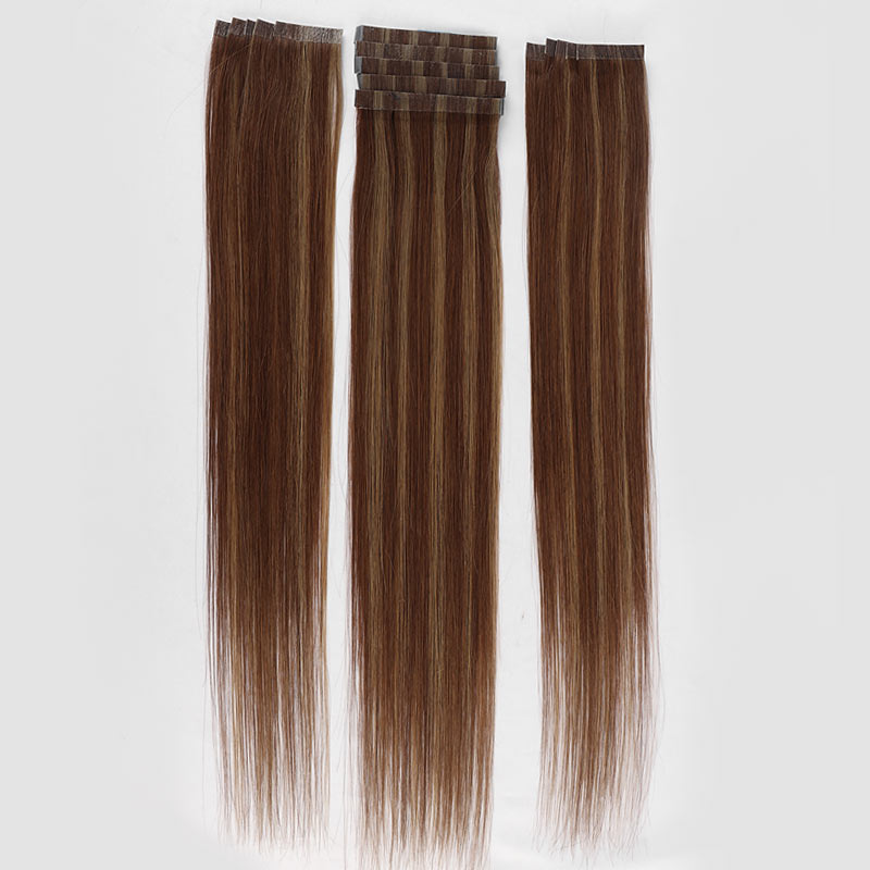QVR Highlight #6/18 Tape in Hair Extensions Long Straight Skin Weft Human Hair