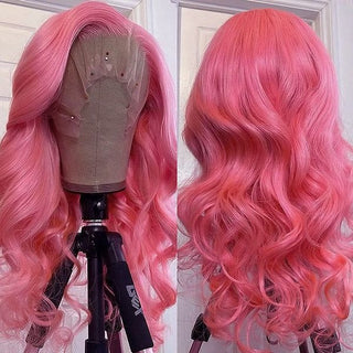 QVR Pink Color 13x4 Transparent Lace Front Wig Bone Straight Pre-plucked Human Hair Wigs