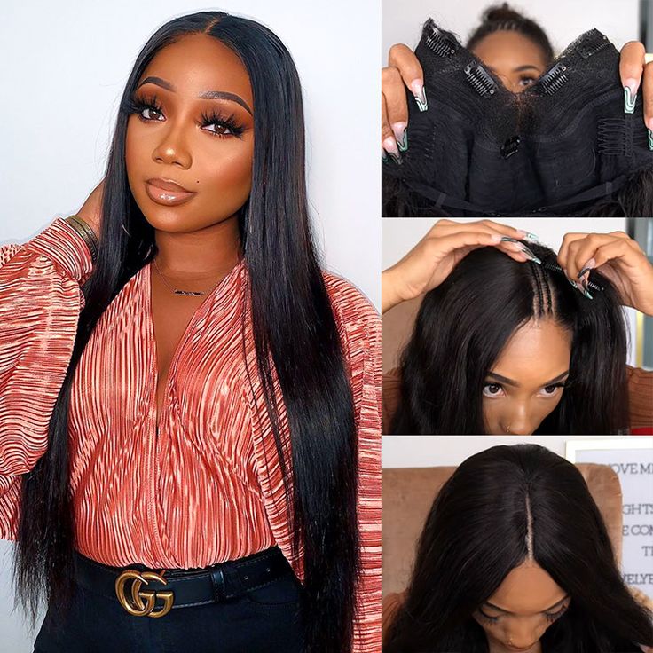 Queen Virgin Remy Super Natural V Part Straight Human Hair Glueless 0 Skill Needed Wig